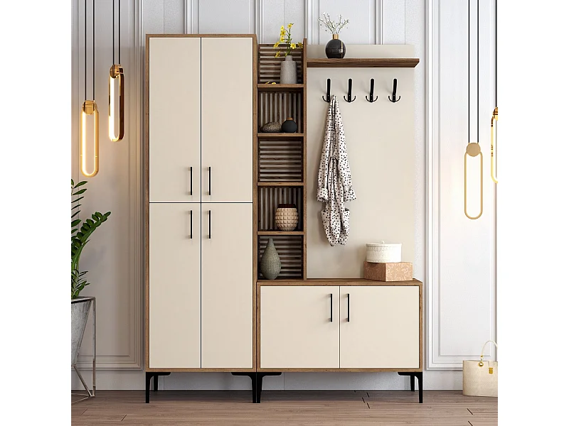Ensemble armoire et porte manteau Vicente Bois foncé et Blanc crème