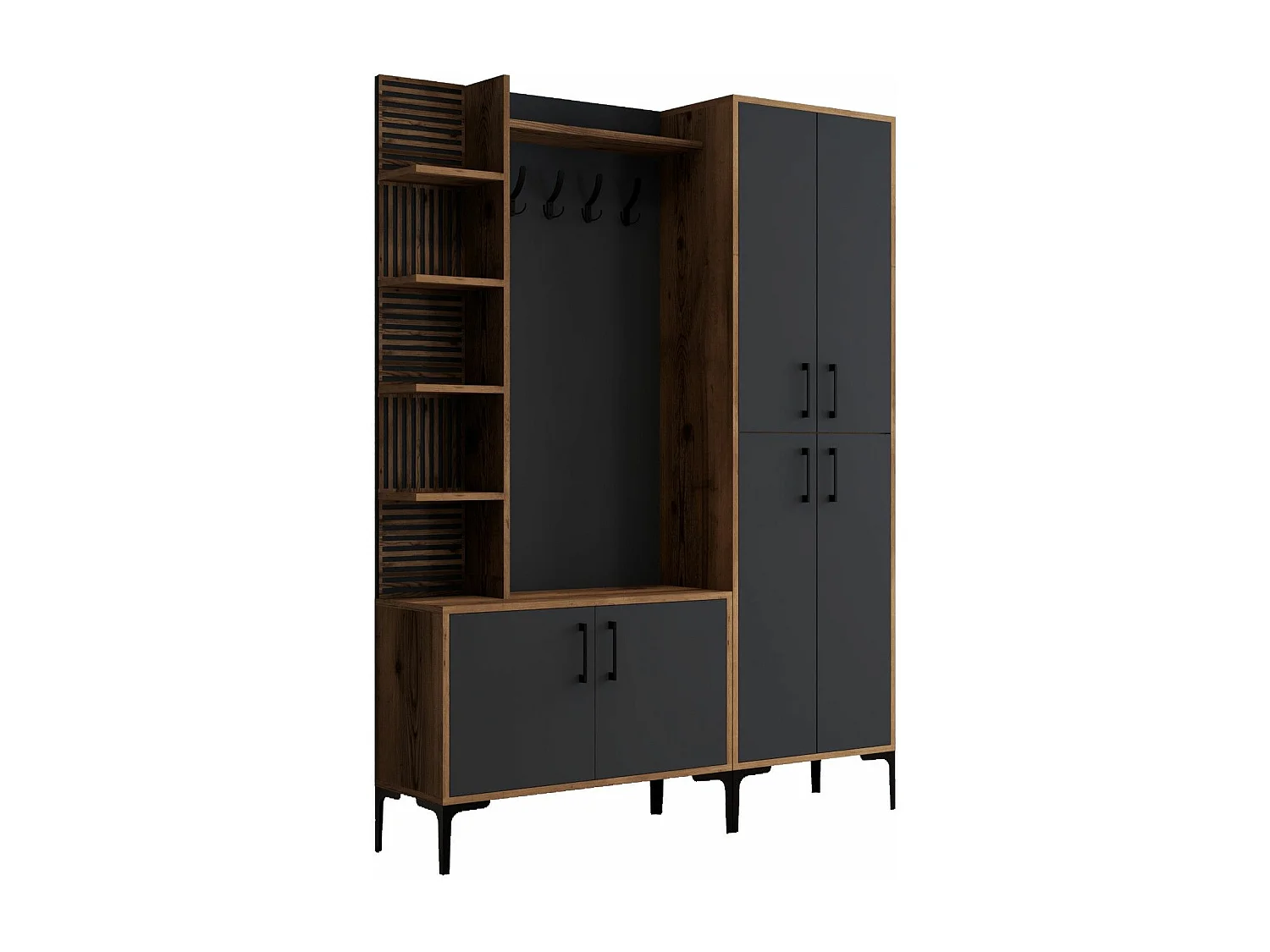 Ensemble armoire et porte manteau Vicente Bois foncé et Anthracite