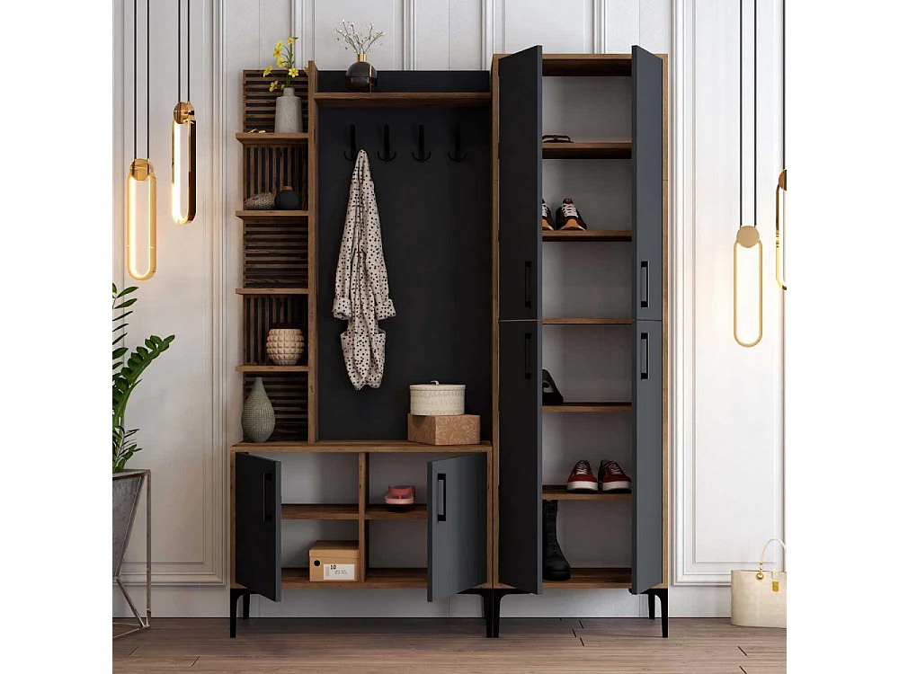 Ensemble armoire et porte manteau Vicente Bois foncé et Anthracite
