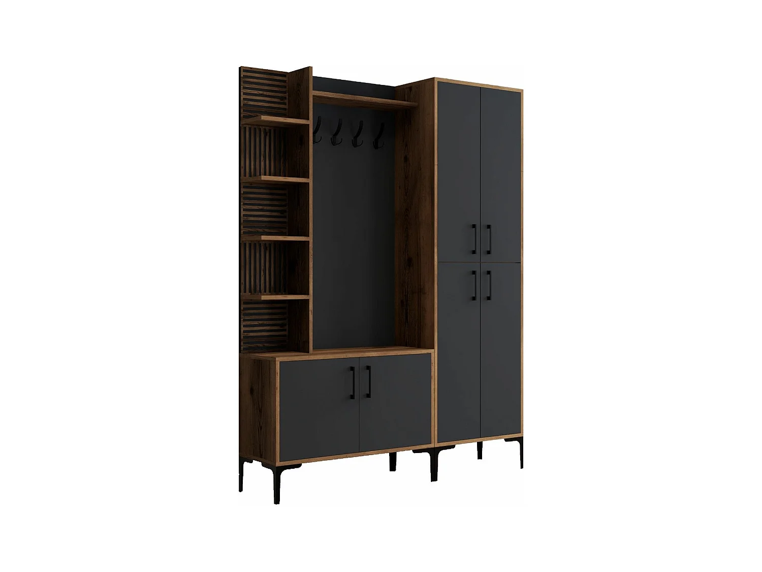 Ensemble armoire et porte manteau Vicente Bois foncé et Anthracite