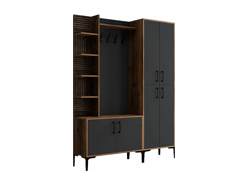 Ensemble armoire et porte manteau Vicente Bois foncé et Anthracite