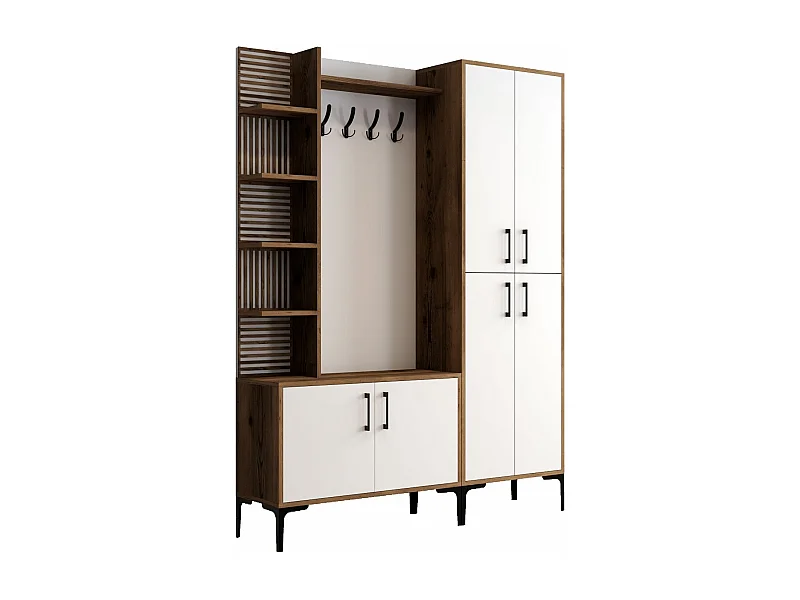 Ensemble armoire et porte manteau Vicente Bois foncé et Blanc