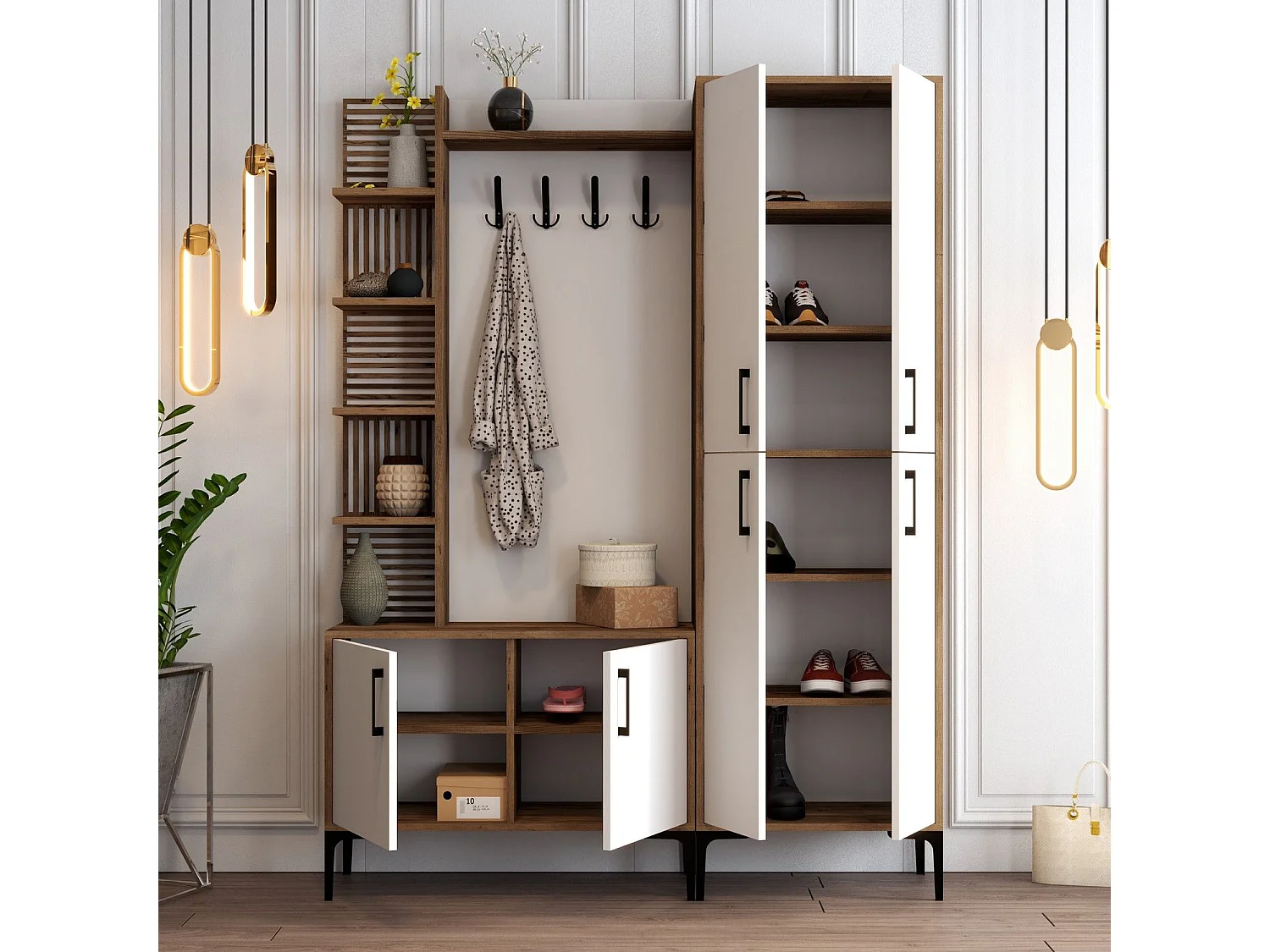 Ensemble armoire et porte manteau Vicente Bois foncé et Blanc