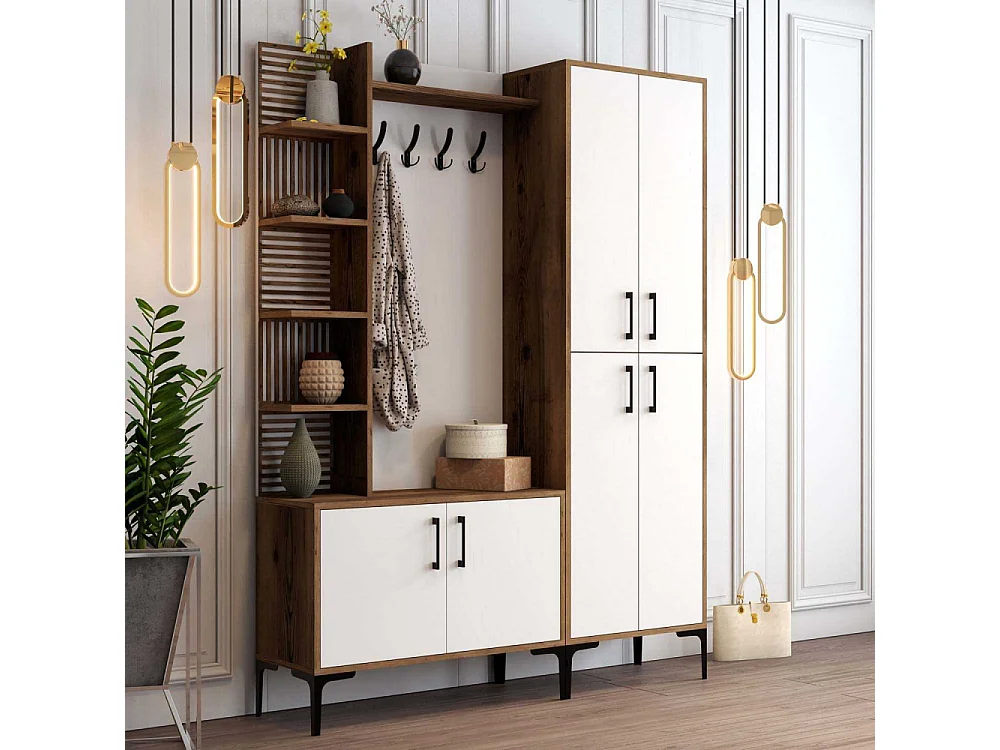 Ensemble armoire et porte manteau Vicente Bois foncé et Blanc