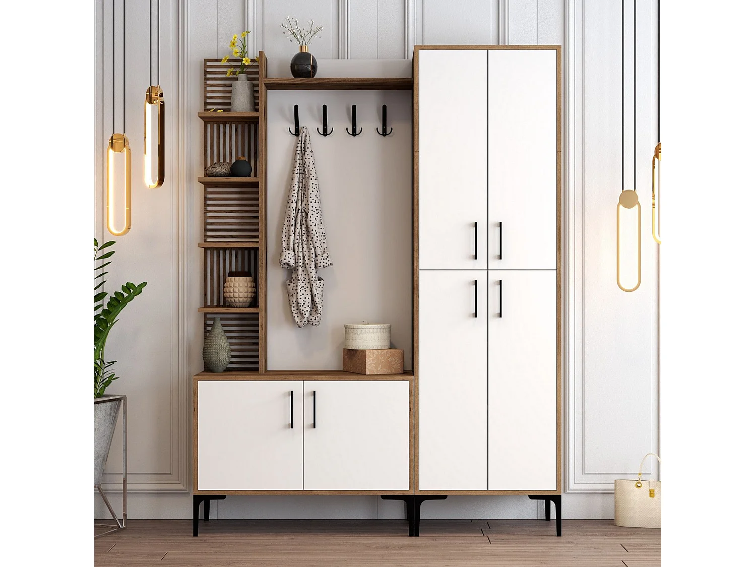 Ensemble armoire et porte manteau Vicente Bois foncé et Blanc