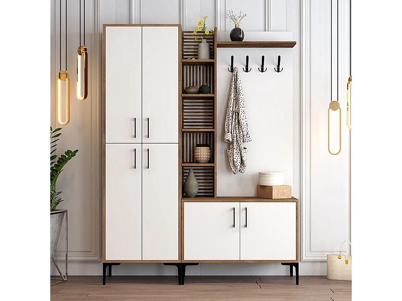 Ensemble armoire et porte manteau Vicente Bois foncé et Blanc