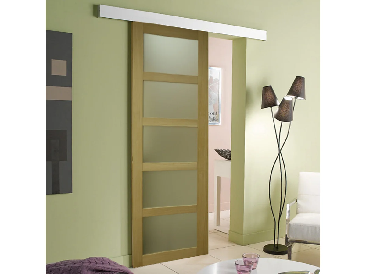 Porte Coulissante Placage Chene 5 Vitrages H204 X L83 Gd Menuiseries