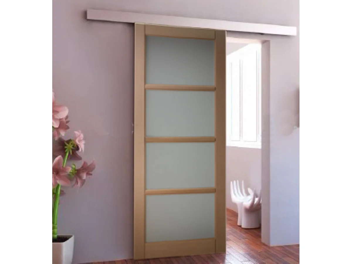 Porte Coulissante En Hetre 4 Vitrages H204 X L73 Gd Menuiseries