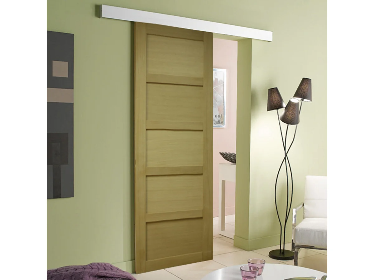 Porte Coulissante Placage Chene 5 Panneaux H204 X L63 Gd Menuiseries