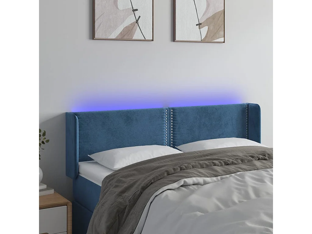 Tête de lit à LED Bleu foncé 147x16x78/88 cm Velours