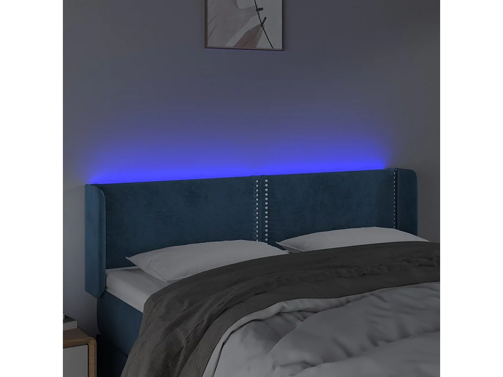 Tête de lit à LED Bleu foncé 147x16x78/88 cm Velours
