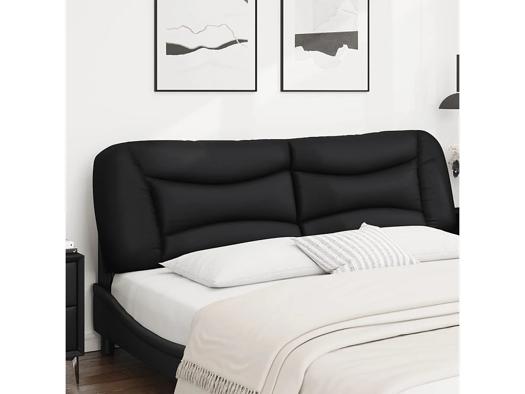 Cabecero de cama acolchado cuero sintético negro 180 cm