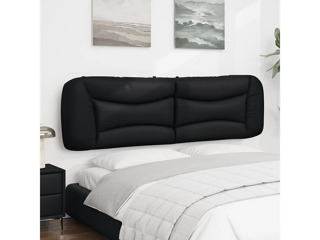 Cabecero de cama acolchado cuero sintético negro 180 cm