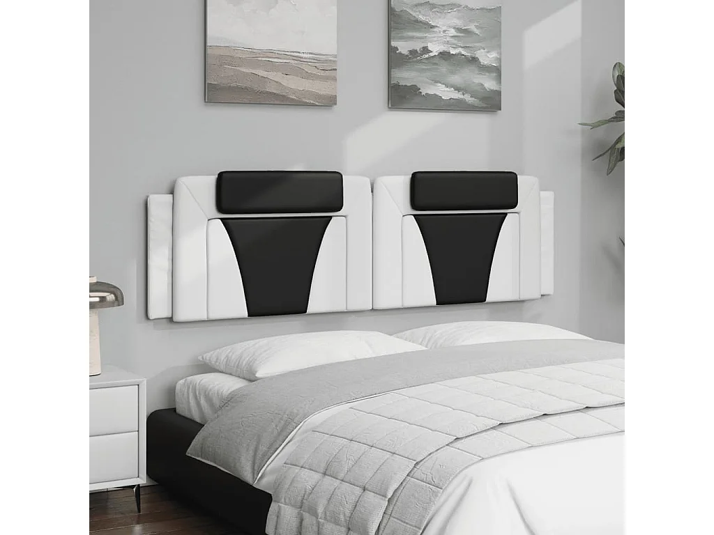 Coussin de tête de lit blanc et noir 180 cm similicuir