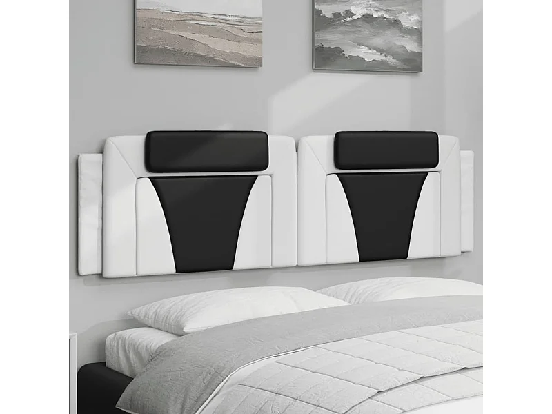 Coussin de tête de lit blanc et noir 180 cm similicuir