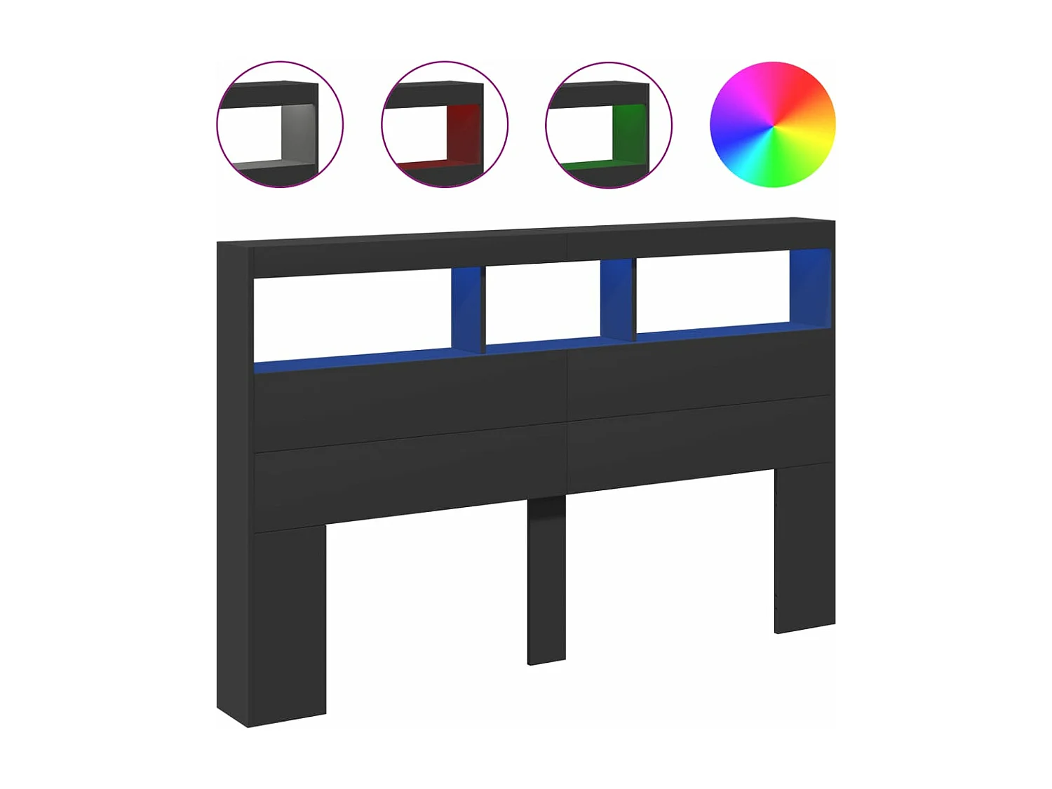 Armoire tête de lit avec LED noir 160x17x102 cm