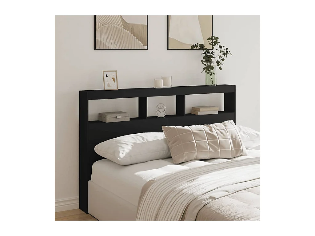 Armoire tête de lit avec LED noir 160x17x102 cm