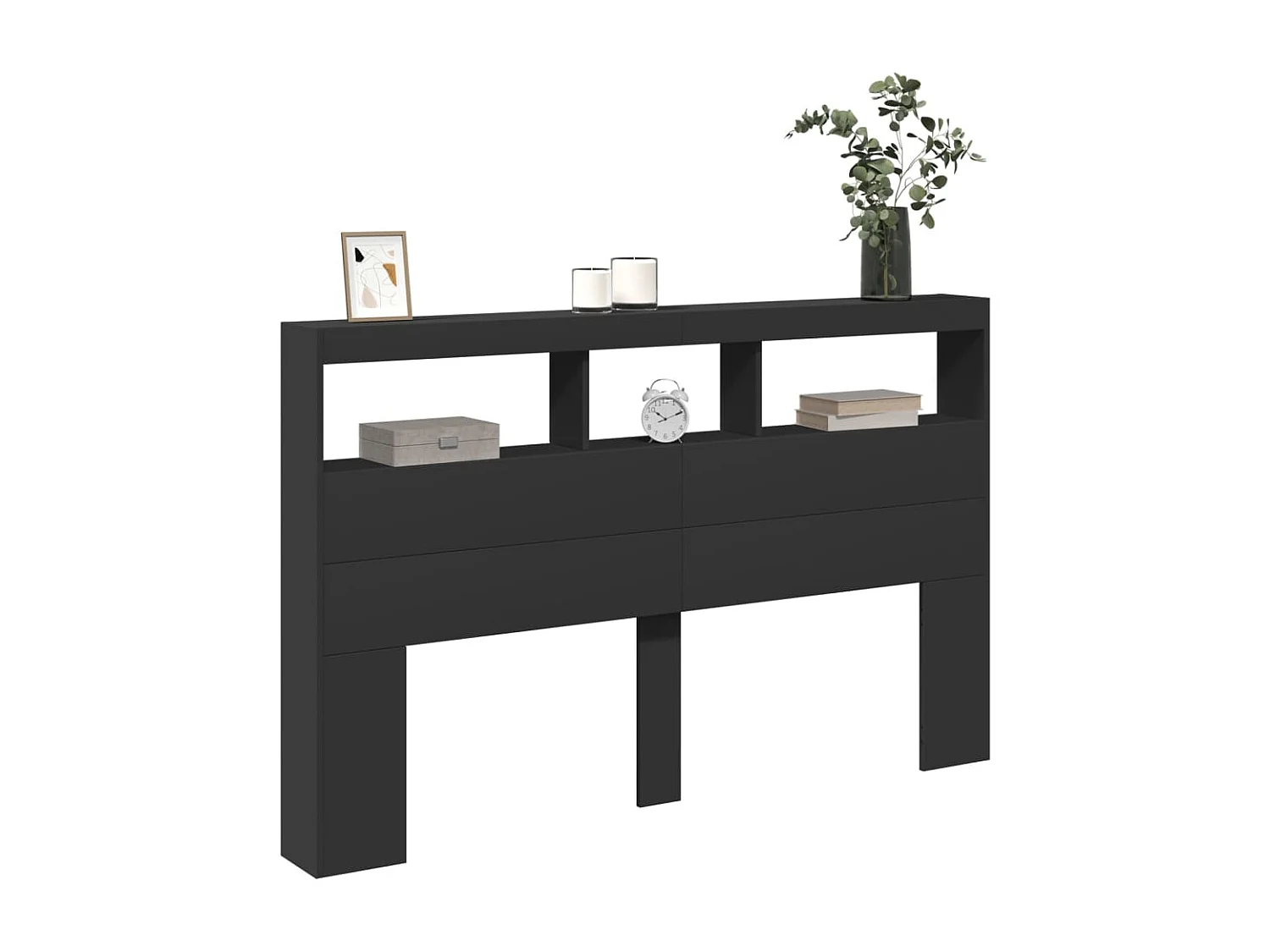 Armoire tête de lit avec LED noir 160x17x102 cm