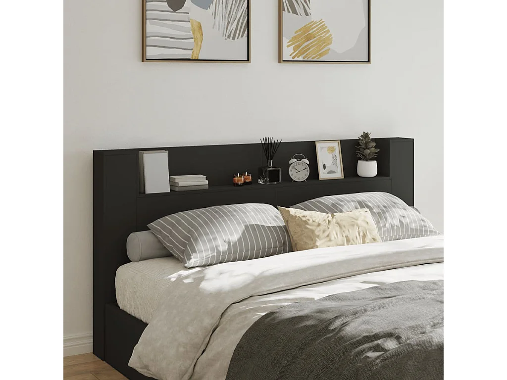 Armoire tête de lit avec LED noir 200x16,5x103,5 cm