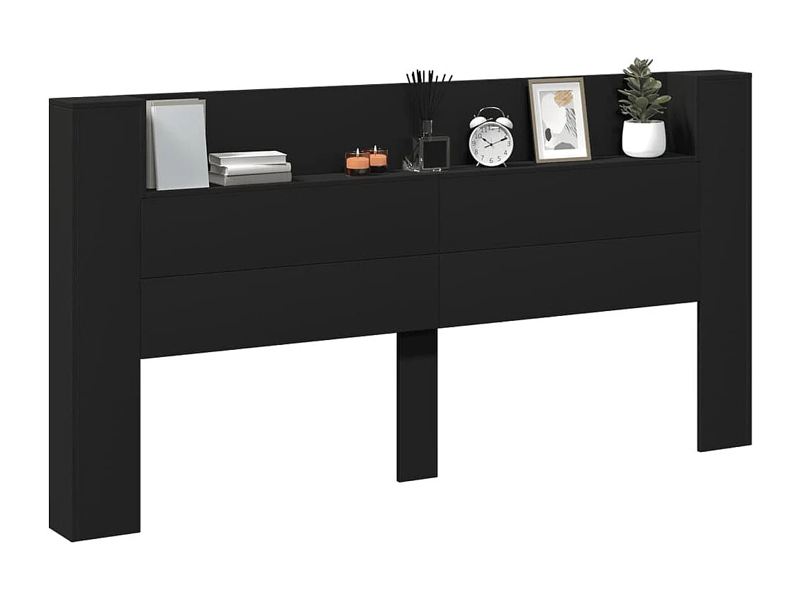 Armoire tête de lit avec LED noir 200x16,5x103,5 cm