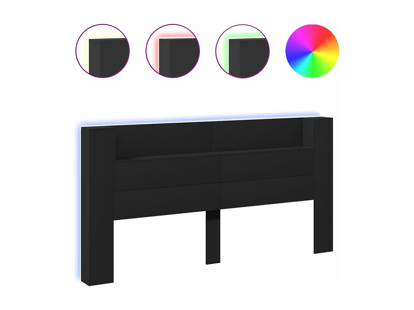 Armário de cabeceira com luzes LED 200x16,5x103,5 cm preto