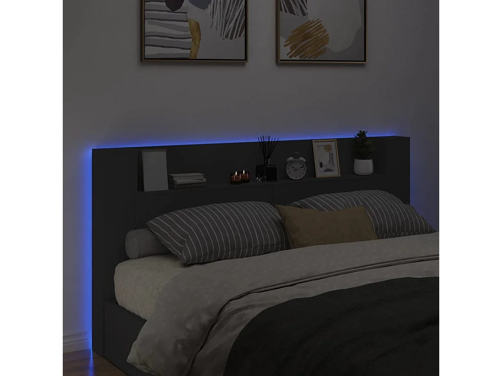 Armário de cabeceira com luzes LED 200x16,5x103,5 cm preto