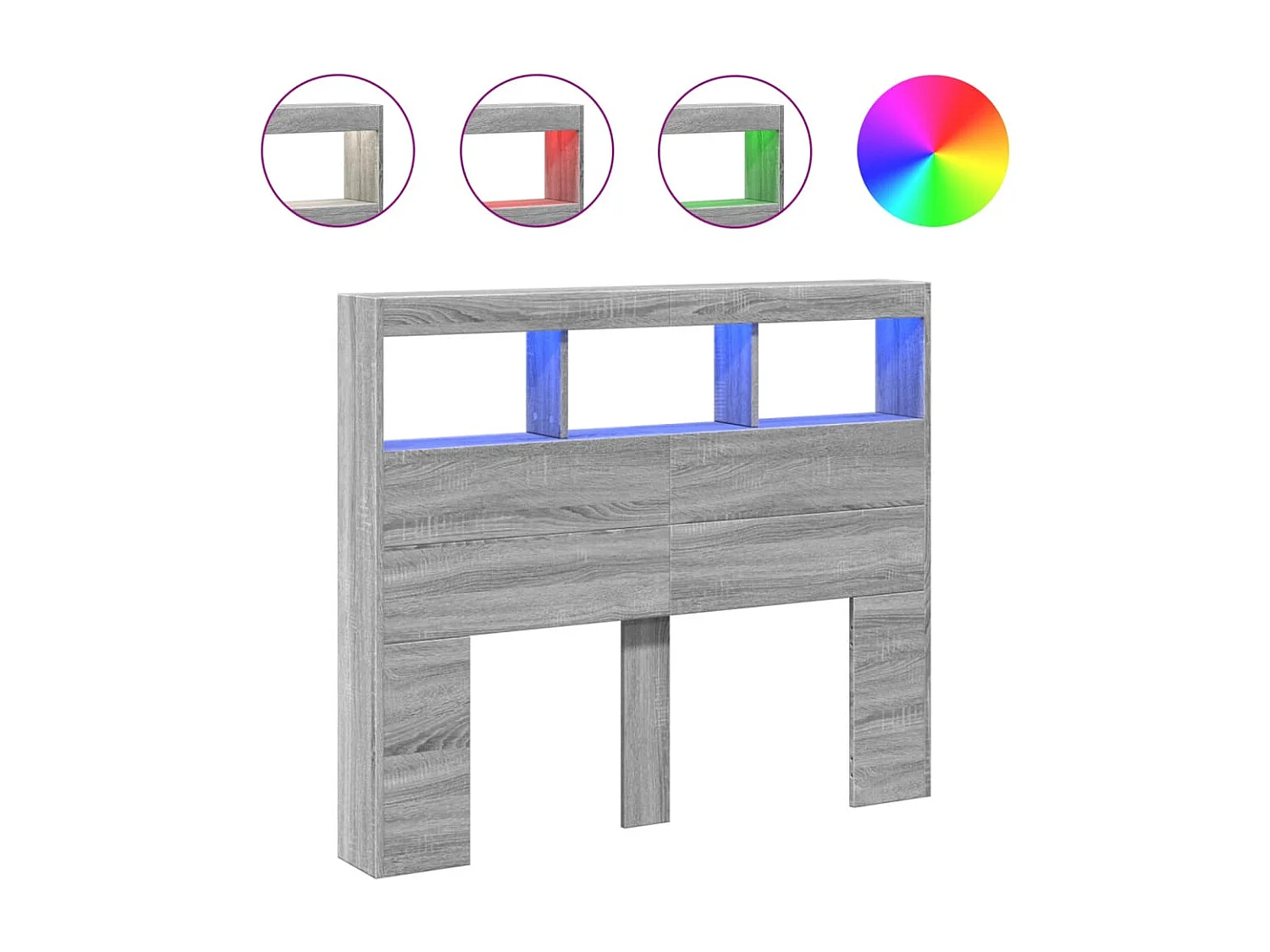 LED-Kopfteil mit Ablagen Grau Sonoma 120x17x102 cm