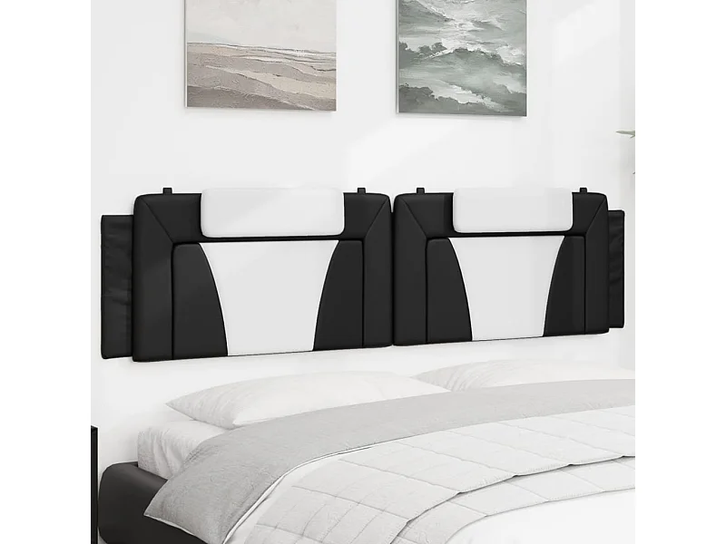 Cabecero de cama acolchado cuero sintético negro blanco 200 cm