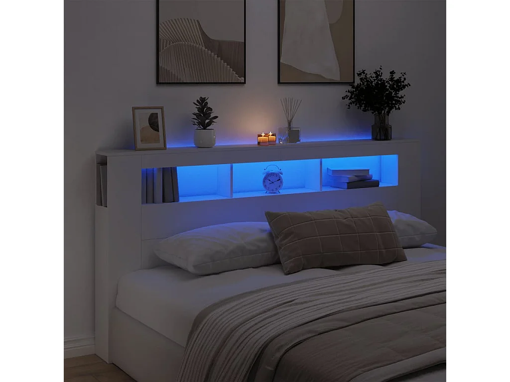 Tête de lit à LED blanc 200x18,5x103,5 cm bois d'ingénierie