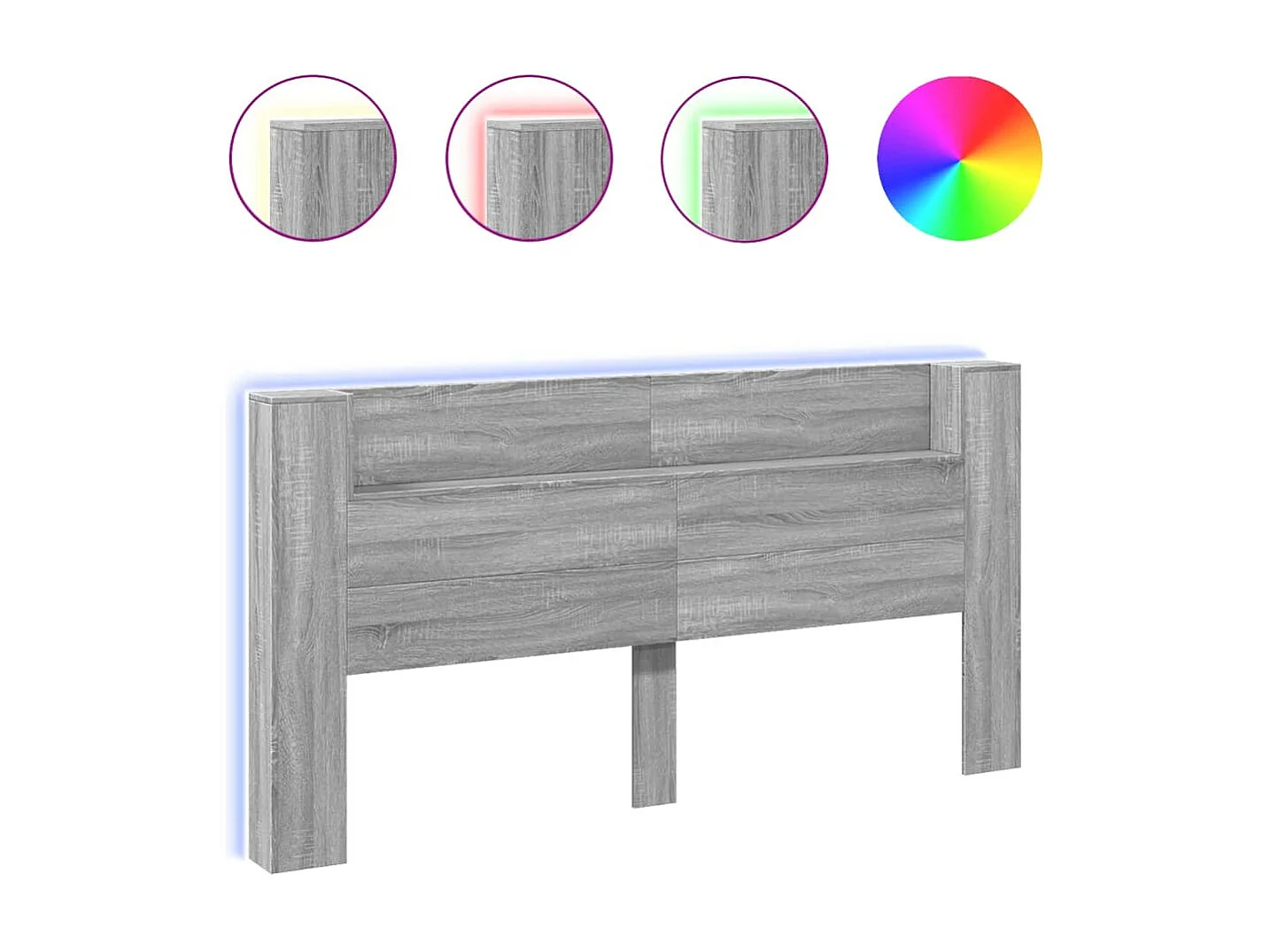 Testiera con Contenitore a LED Grigio Sonoma 200x16,5x103,5 cm