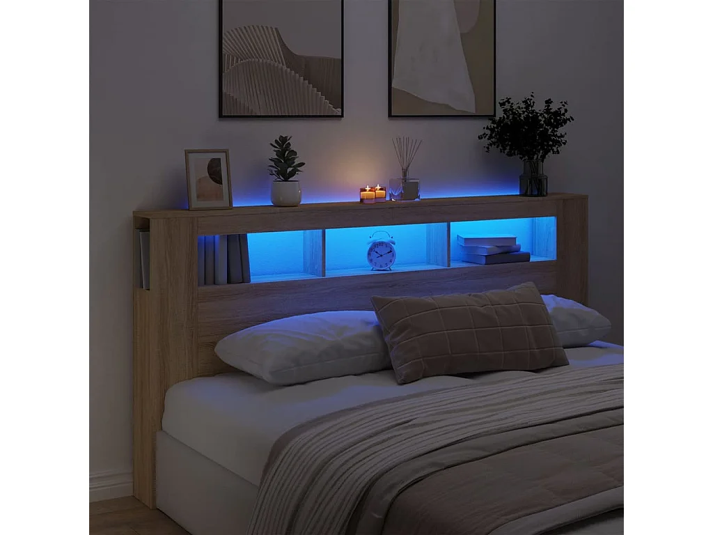 Tête de lit à LED chêne sonoma 200x18,5x103,5cm bois ingénierie
