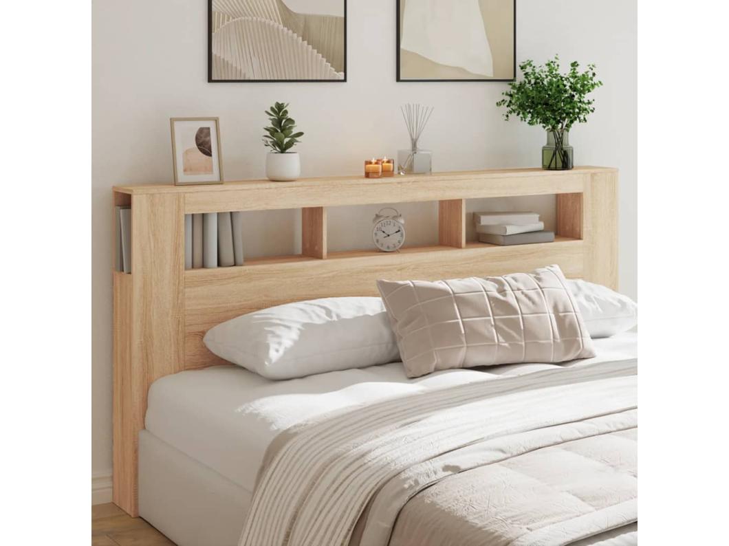 Cabecero LED madera ingeniería roble Sonoma 200x18,5x103,5 cm