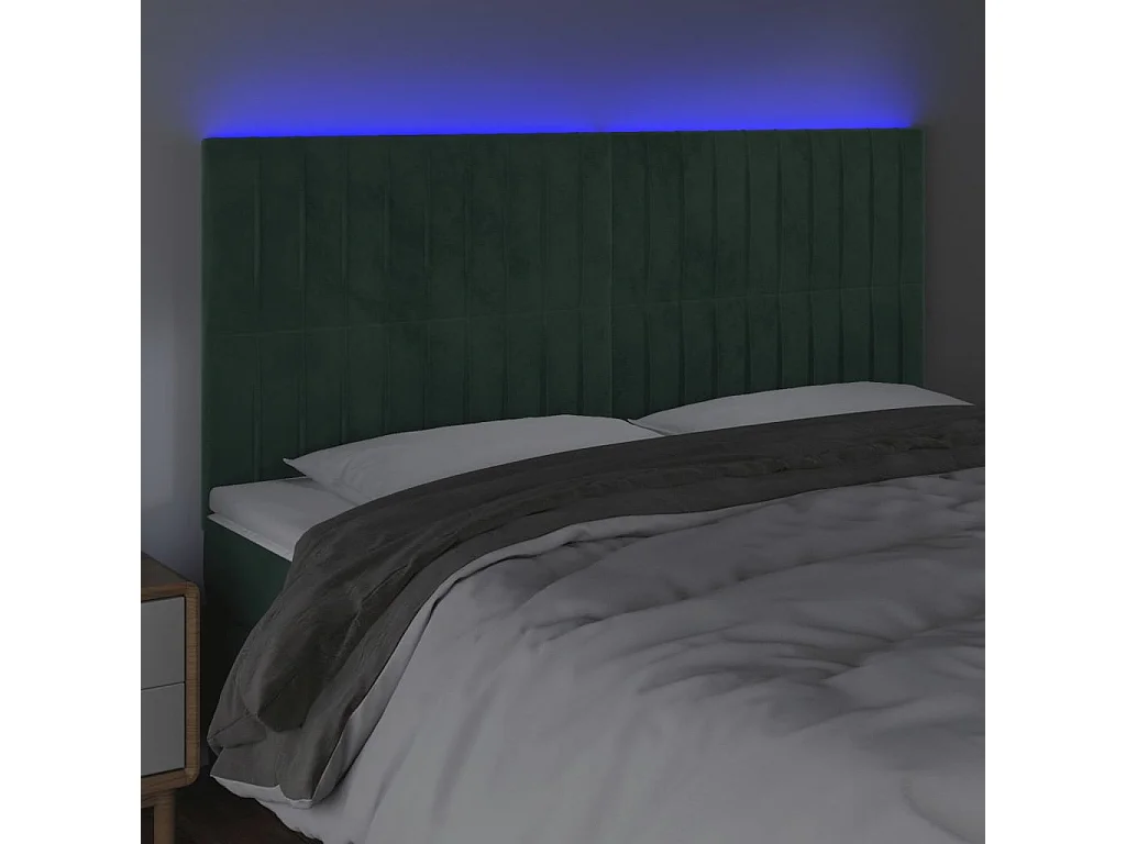 Cabeceira de cama c/ LED veludo 180x5x118/128 cm verde-escuro