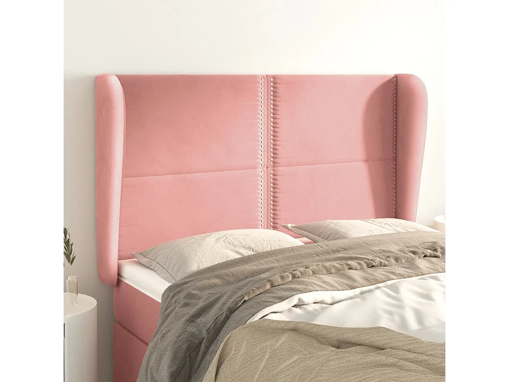 Tête de lit avec oreilles Rose 147x23x118/128 cm Velours