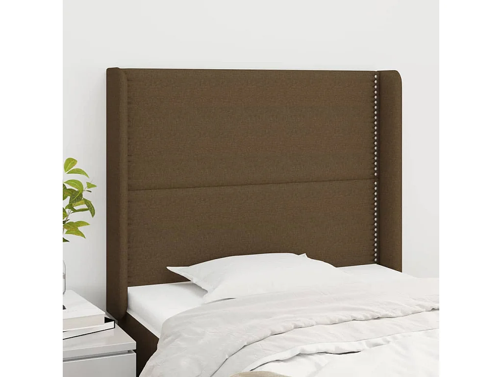 Tête de lit avec oreilles Marron foncé 93x16x118/128 cm Tissu