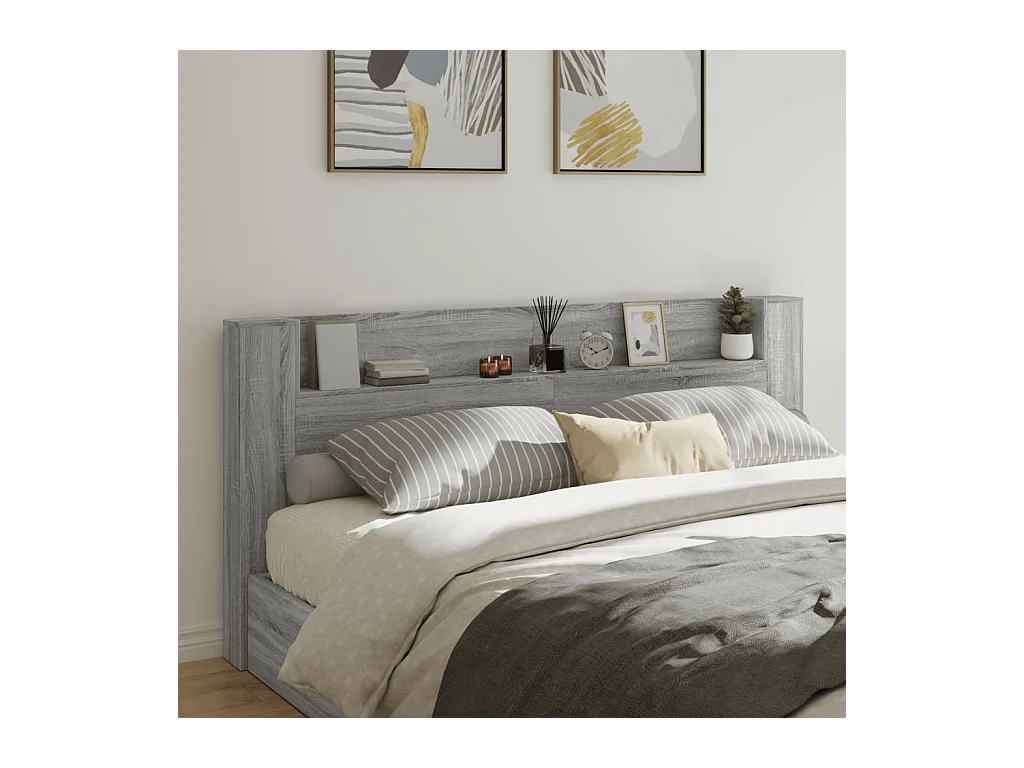 Armoire tête de lit avec LED sonoma gris 220x16,5x103,5 cm