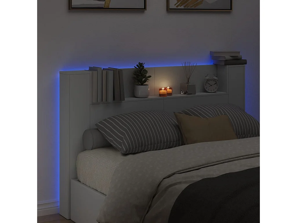 Armoire tête de lit avec LED blanc 160x16,5x103,5 cm