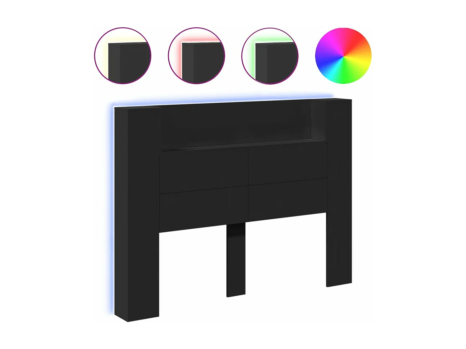 Armoire tête de lit avec LED noir 140x16,5x103,5 cm