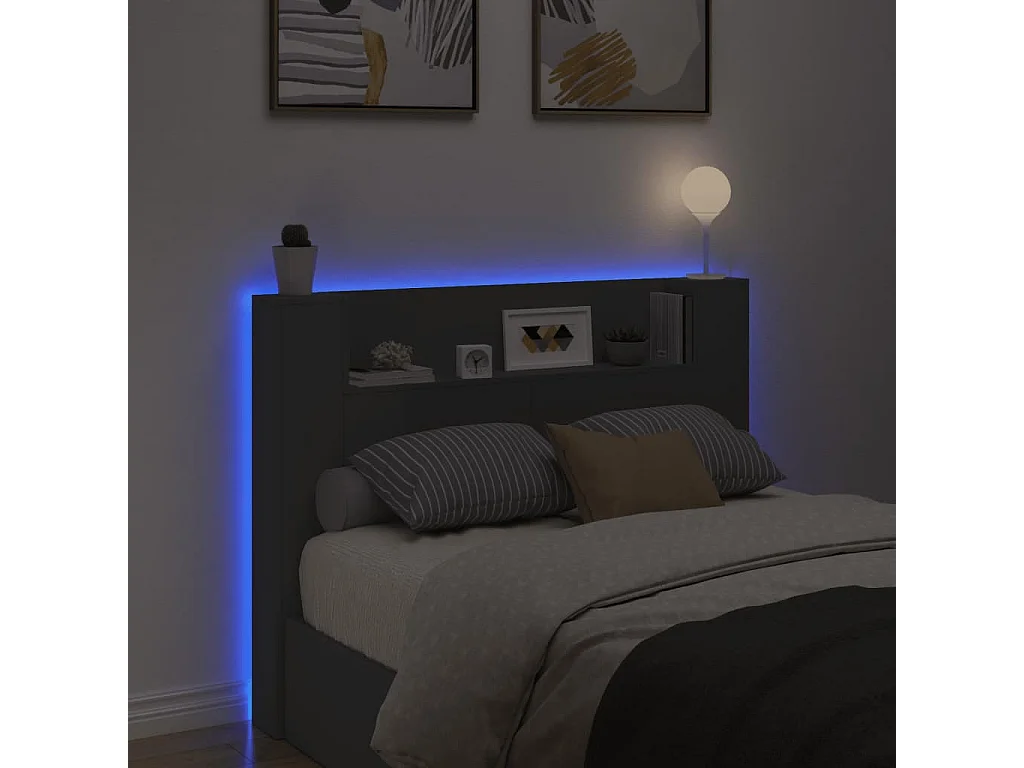 Armoire tête de lit avec LED noir 140x16,5x103,5 cm