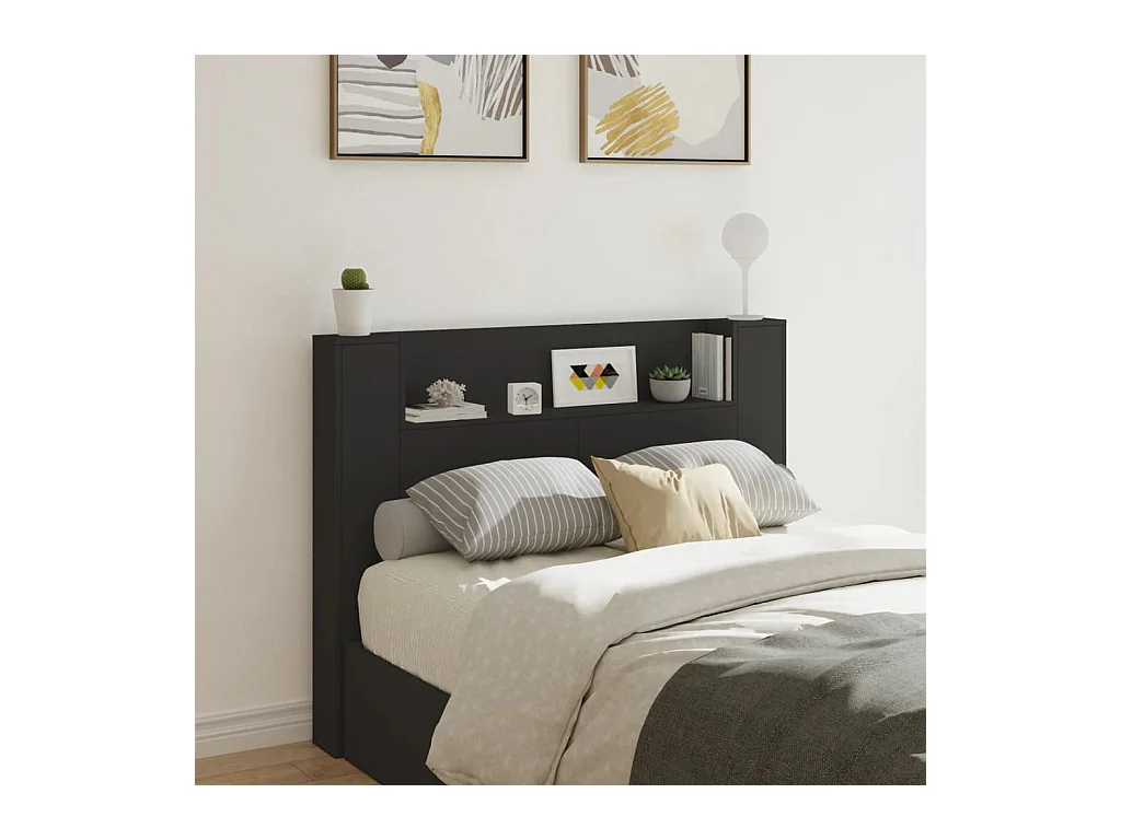 Armoire tête de lit avec LED noir 140x16,5x103,5 cm