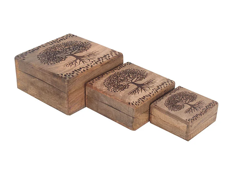 Boites gigognes en bois Arbre de vie (Lot de 3)
