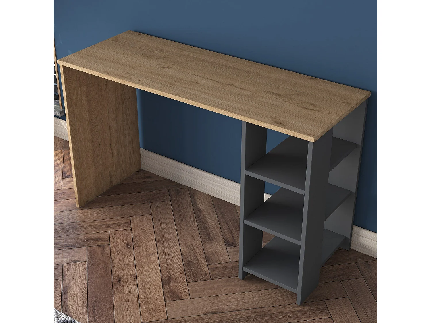 Bureau avec étagère Libanius L120cm Bois foncé et Anthracite