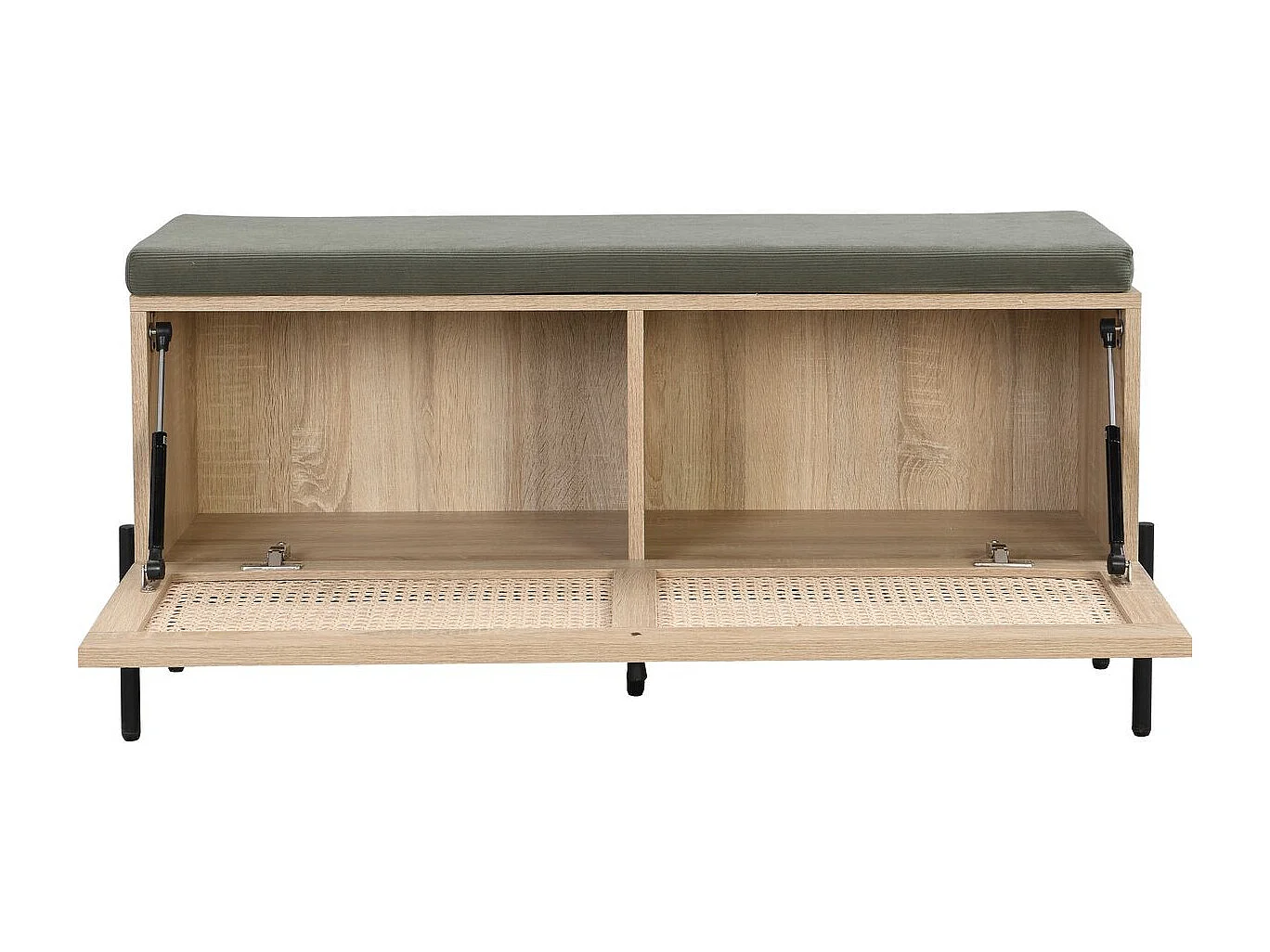 Banc d'entrée avec rangement pour chaussures en bois et cannage 100 cm - Iris