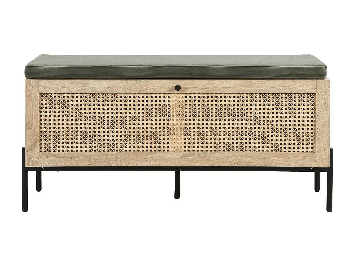 Banc d'entrée avec rangement pour chaussures en bois et cannage 100 cm - Iris