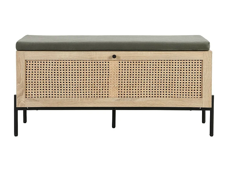 Banc d'entrée avec rangement pour chaussures en bois et cannage 100 cm - Iris