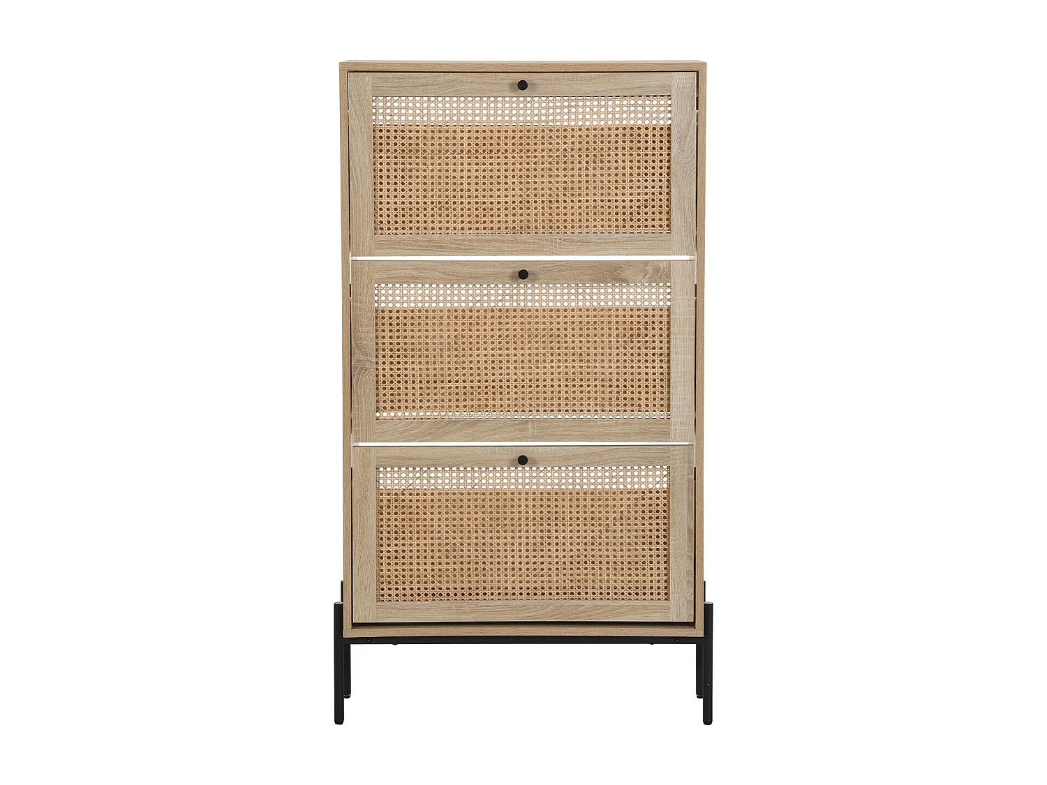 Meuble à chaussures 3 portes en cannage et effet chêne 70 cm - Iris