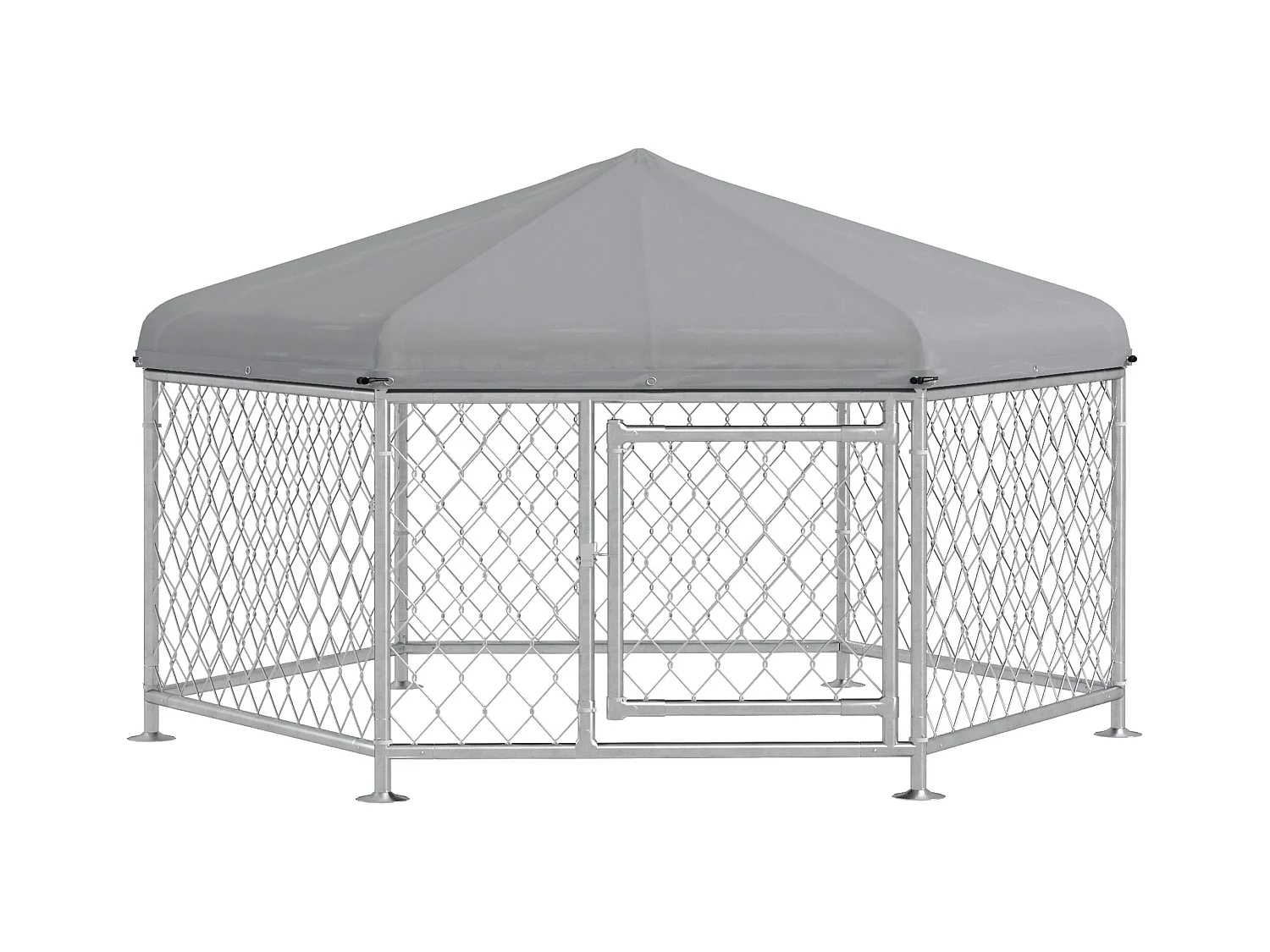 Chenil pour chien entièrement couvert - enclos chien - dim. 210L x 185l x 120H cm - porte verrouillable - acier galvanisé gris