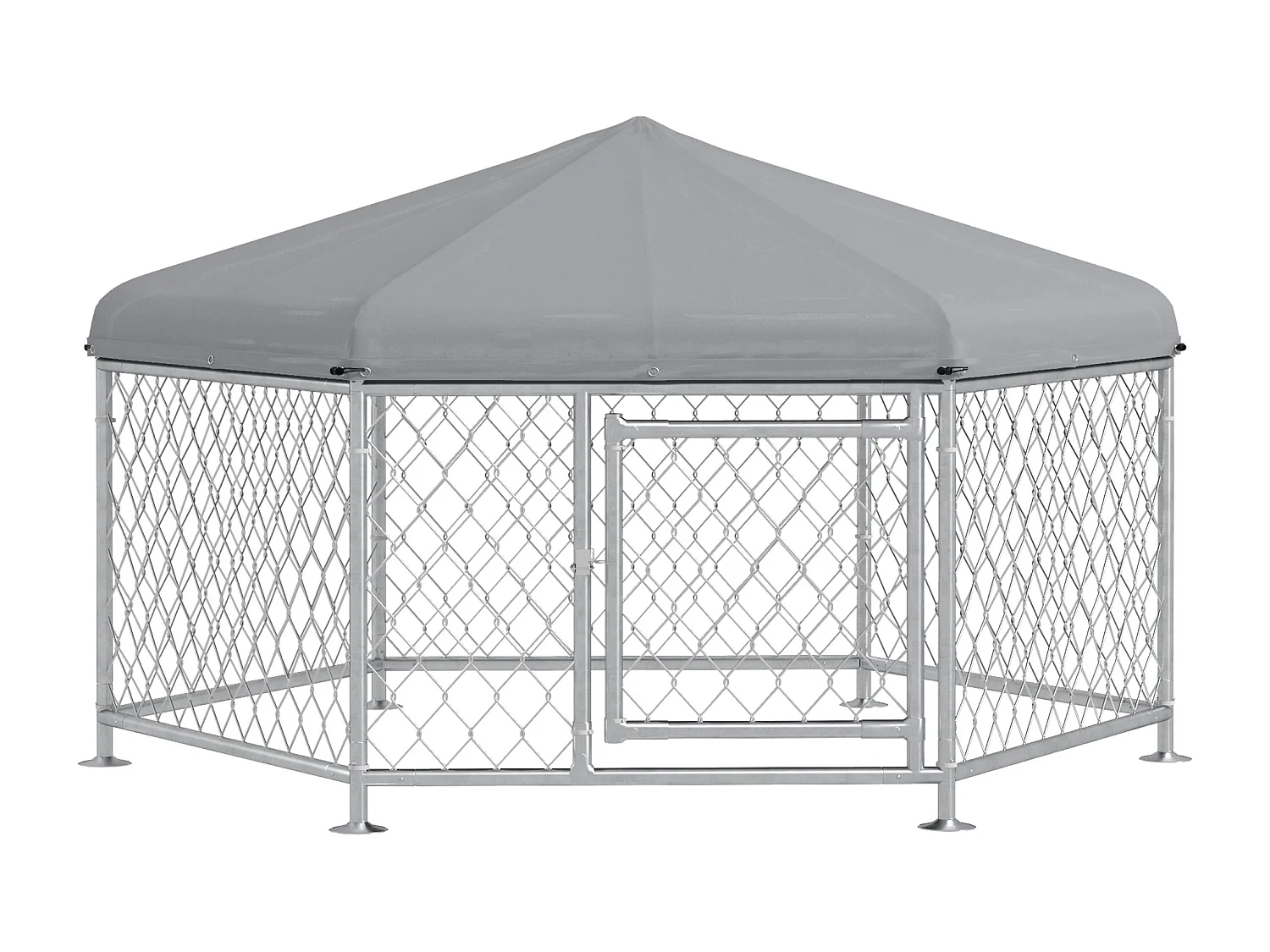 Chenil pour chien entièrement couvert - enclos chien - dim. 210L x 185l x 120H cm - porte verrouillable - acier galvanisé gris