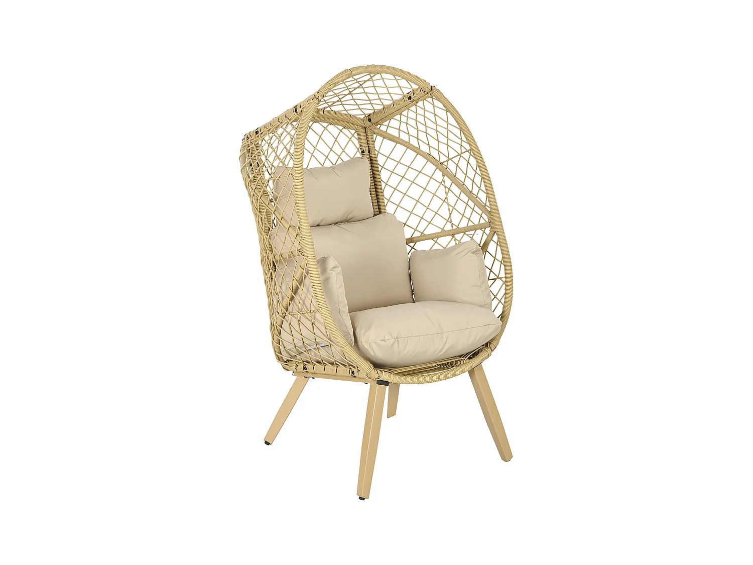 Fauteuil de jardin cocon sur pied dim. 88L x 85l x 143H cm avec coussins