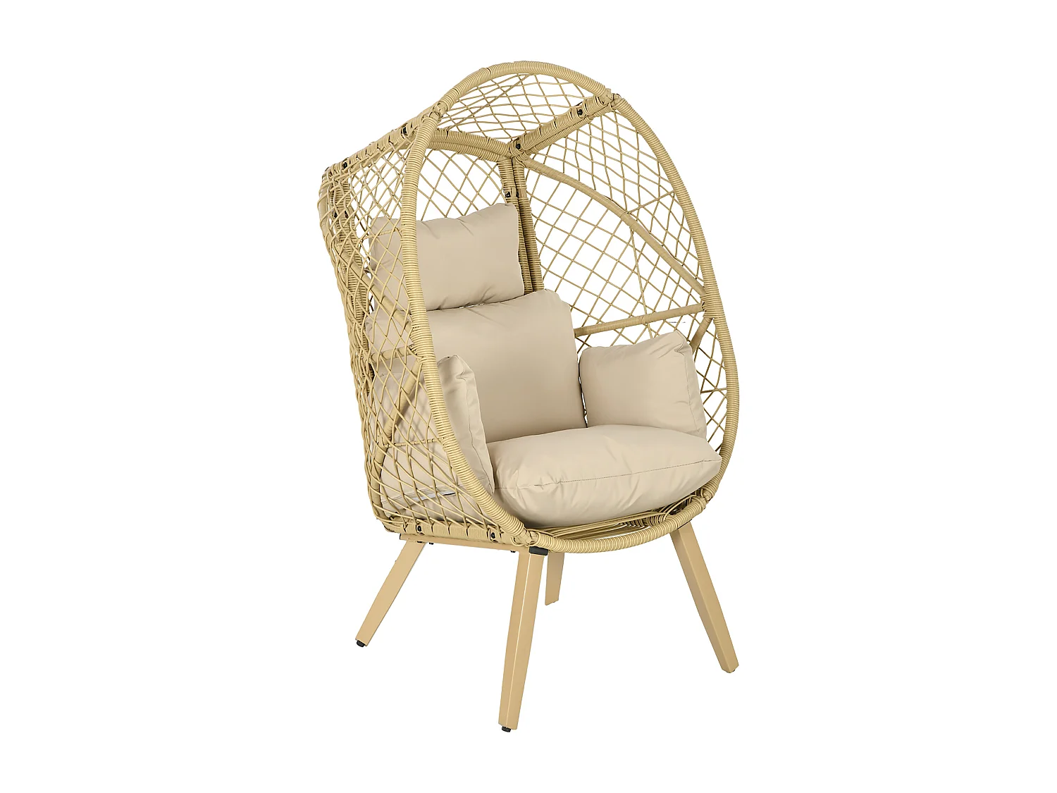 Fauteuil de jardin cocon sur pied dim. 88L x 85l x 143H cm avec coussins